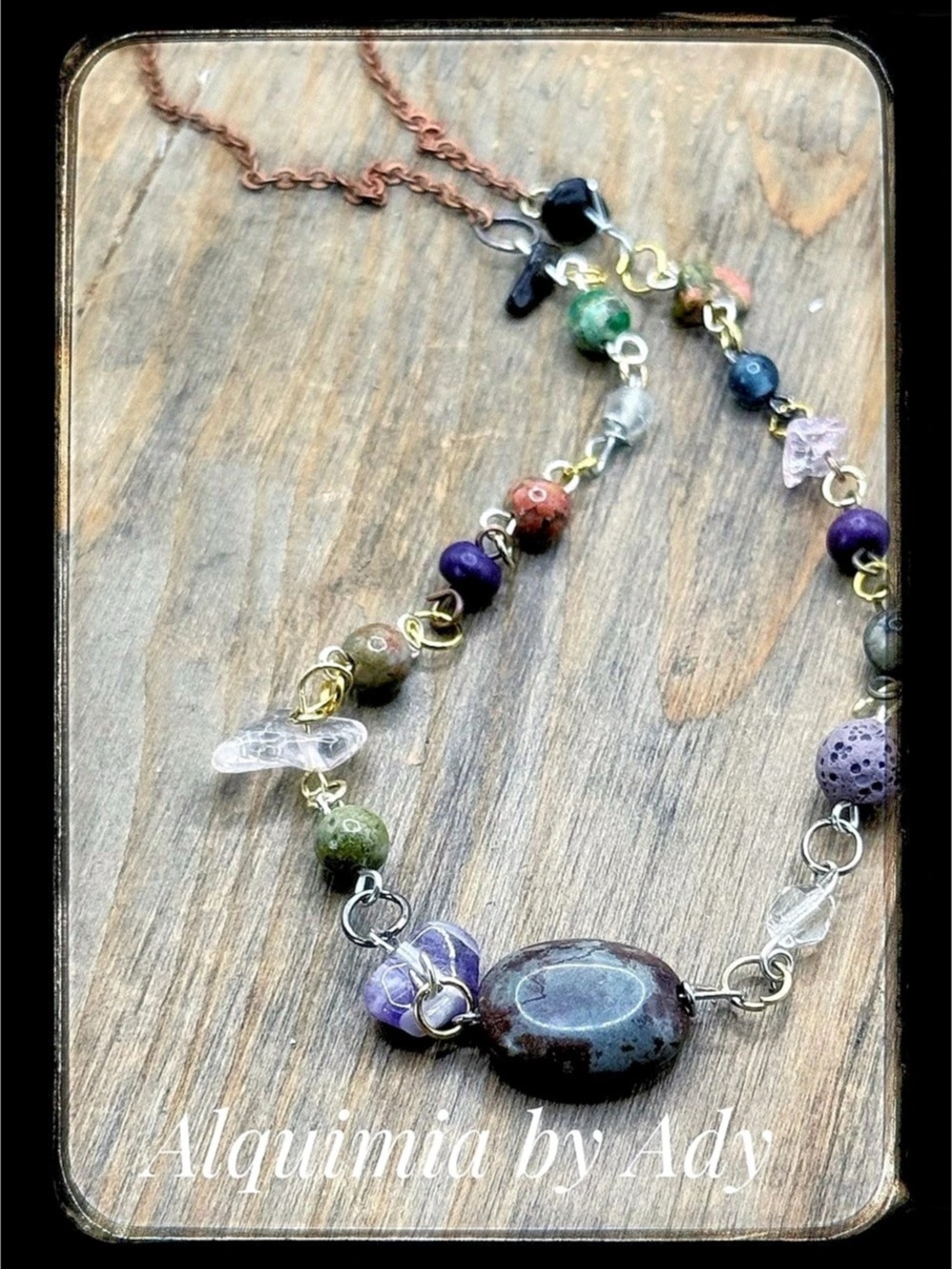 Multicolor & Purple Gemstones Beaded Necklace + Que sera